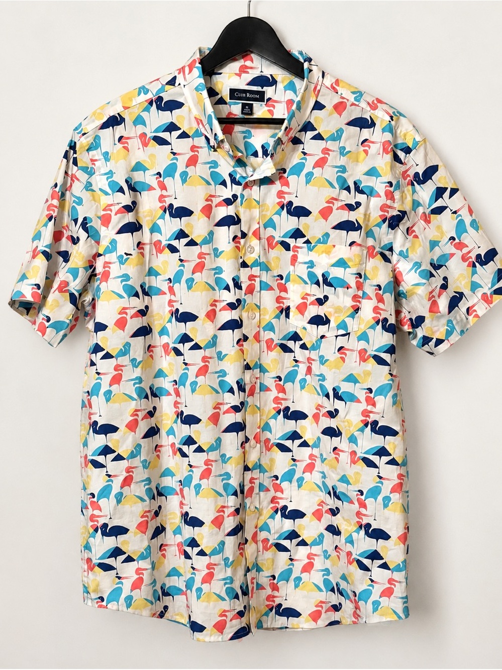 Club Room White Short Sleeve Flamingo Print Button-Up Shirt